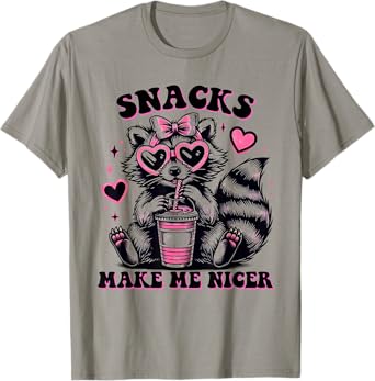 Snacks Make Me Nicer Funny Colorful Racoon With Sunglasses T-Shirt