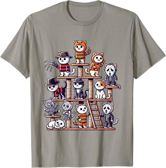 Funny Horror Movie Cats Playing On Cat Tree T-Shirt