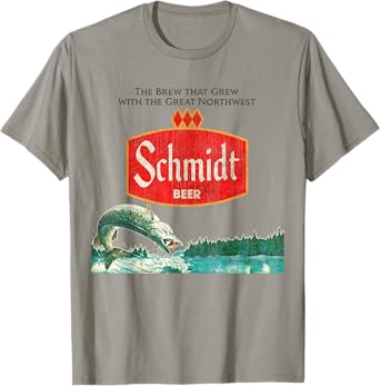 Vintage Schmidt Beer Retro Defunct Fishing Nature Scene T-Shirt