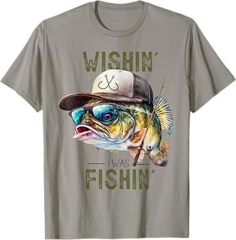 Wishing I was Fishing Large Mouth Bass Funny Fisherman Fish T-Shirt