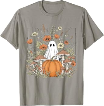 Halloween Ghost Spooky Season Retro Boho Floral Pumpkin T-Shirt