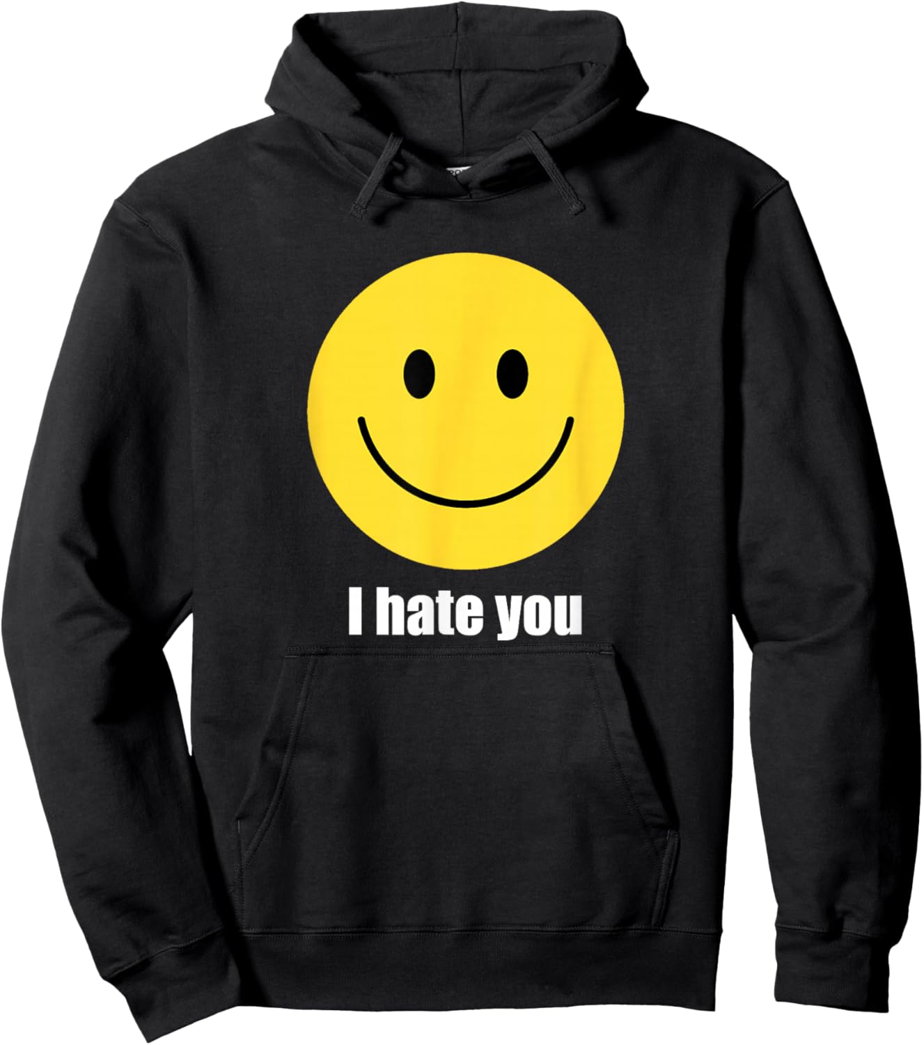 I Hate You, Yellow Happy Smile Face Emoticon Funny T-Shirt - Hoodie | Black