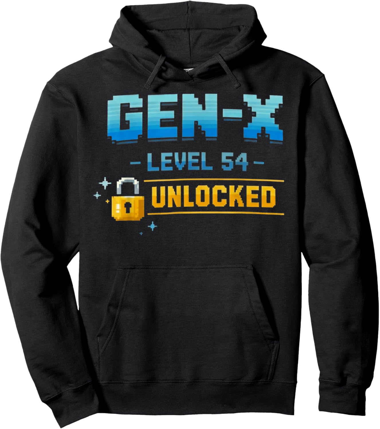 Gen X, Level 54 Unlocked Retro Gamer Vintage Birthday T-Shirt Hoodie - Hoodie | Black