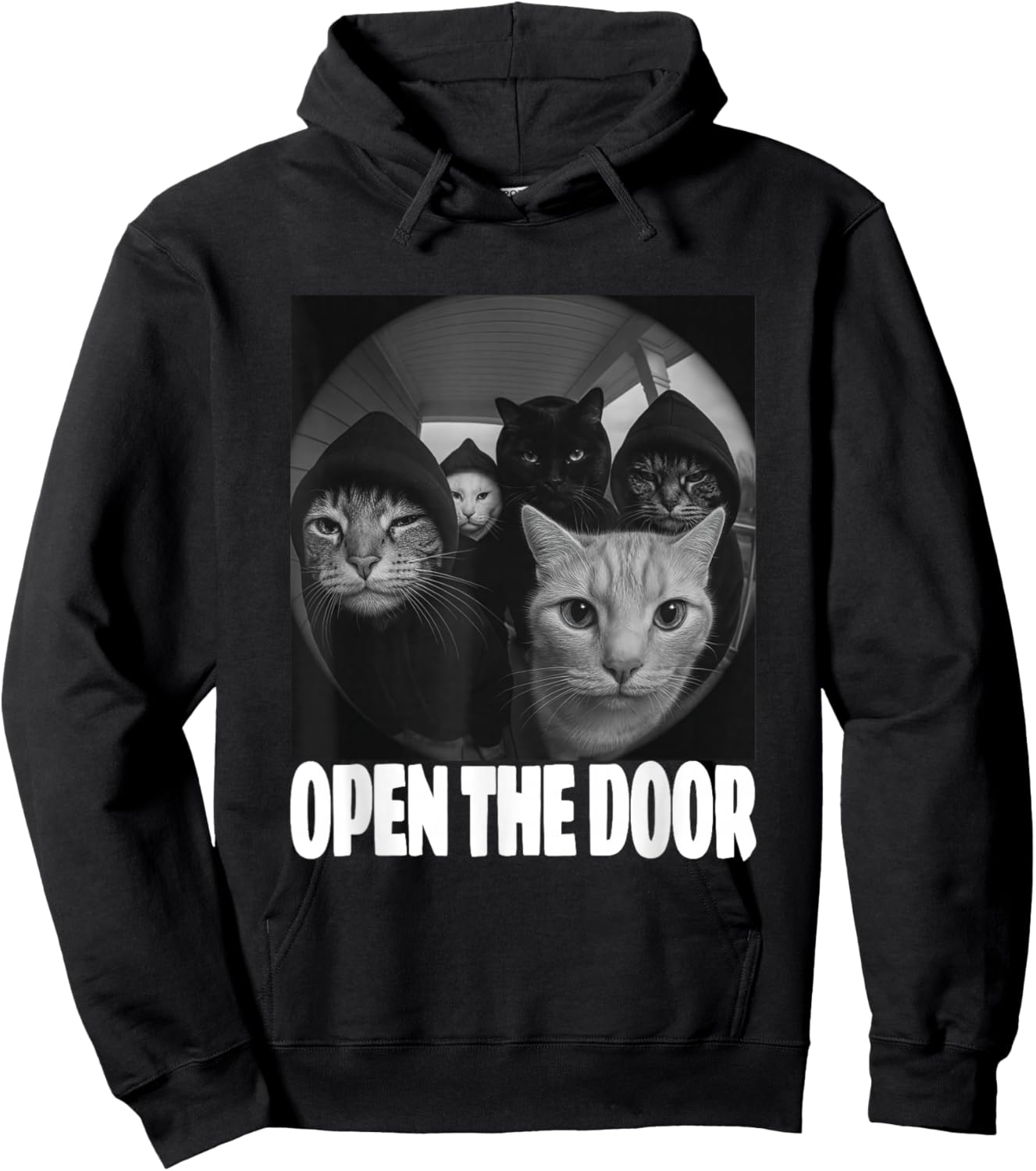 Funny Cats Gang Open The Door Meme Cat Lovers Outfit T-Shirt Hoodie - Hoodie | Black