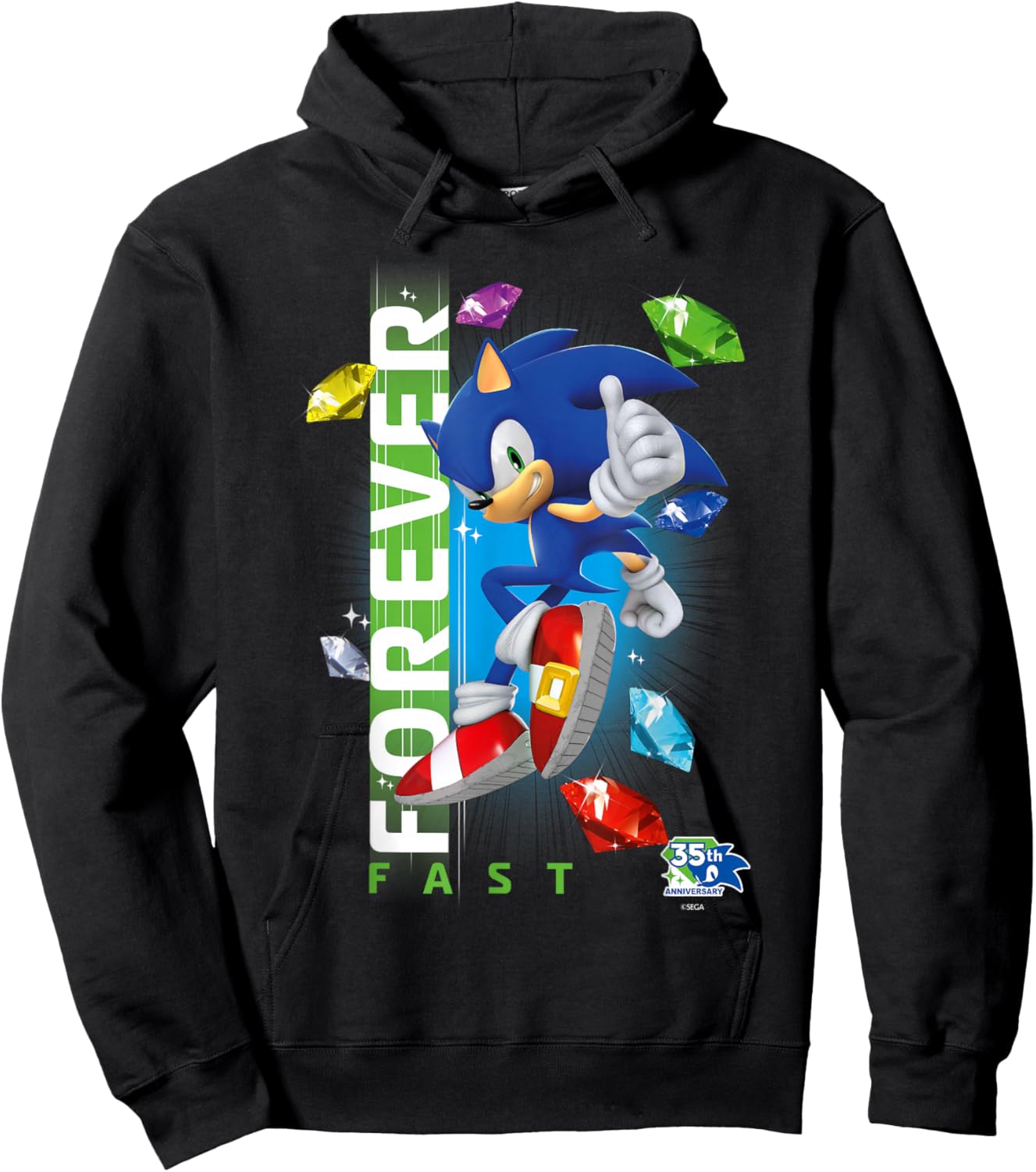Sonic The Hedgehog 35th Anniversary Forever Fast Emeralds T-Shirt - Hoodie | Black