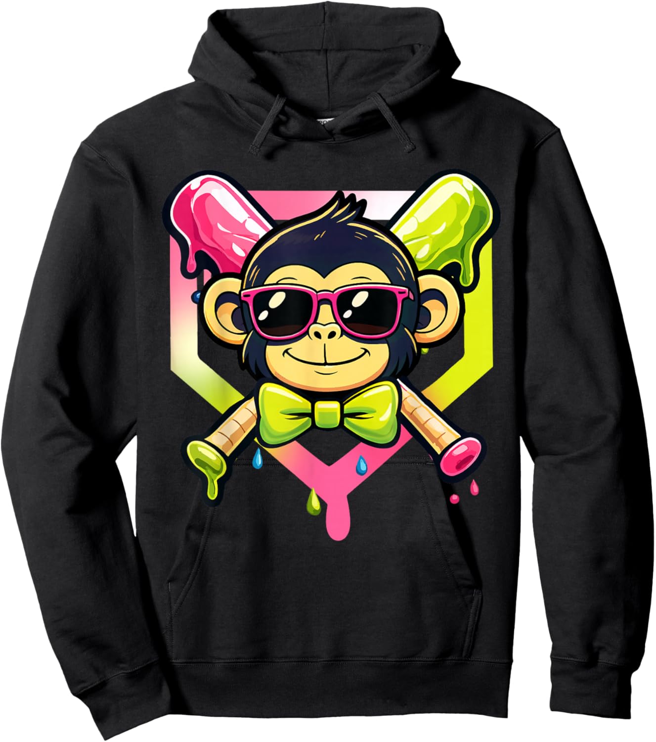 Cute Party Animals Baseball Funny Monkey Sunglasses T-Shirt - Hoodie | Black
