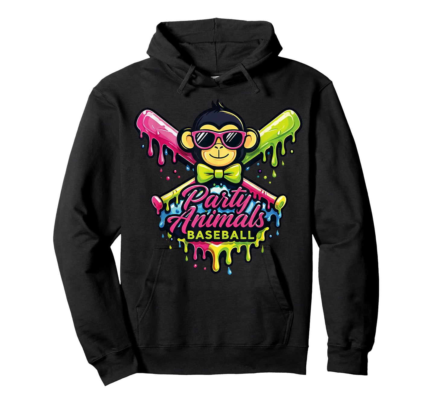 Party Animals Baseball Funny Monkey T-Shirt - Hoodie | Black