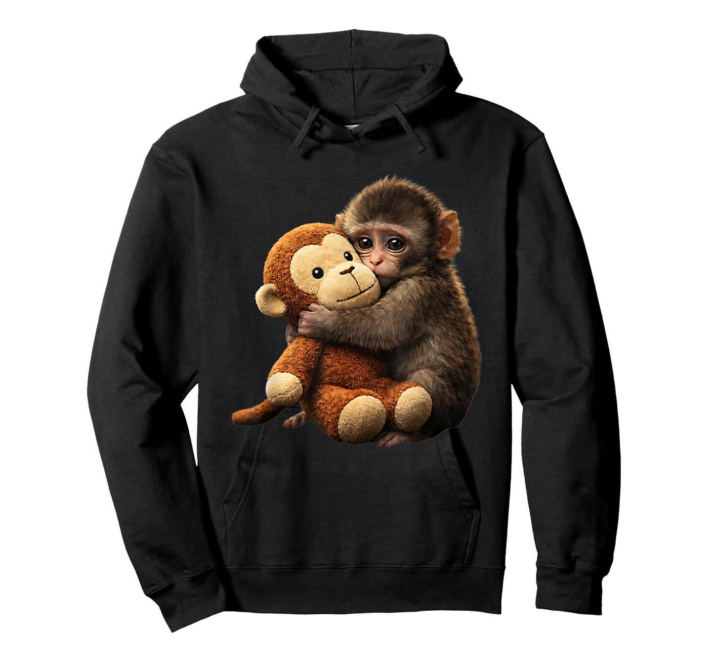 Baby Monkey Punch Plush Cute Monkey Punch Plush Hugging T-Shirt - Hoodie | Black