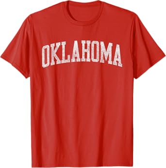 Oklahoma OK Varsity Vintage Athletic Sports Style White Text T-Shirt