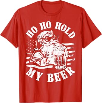 Christmas In July 2023 Hipster Santa Ho Ho Hold My Beer Tee T-Shirt
