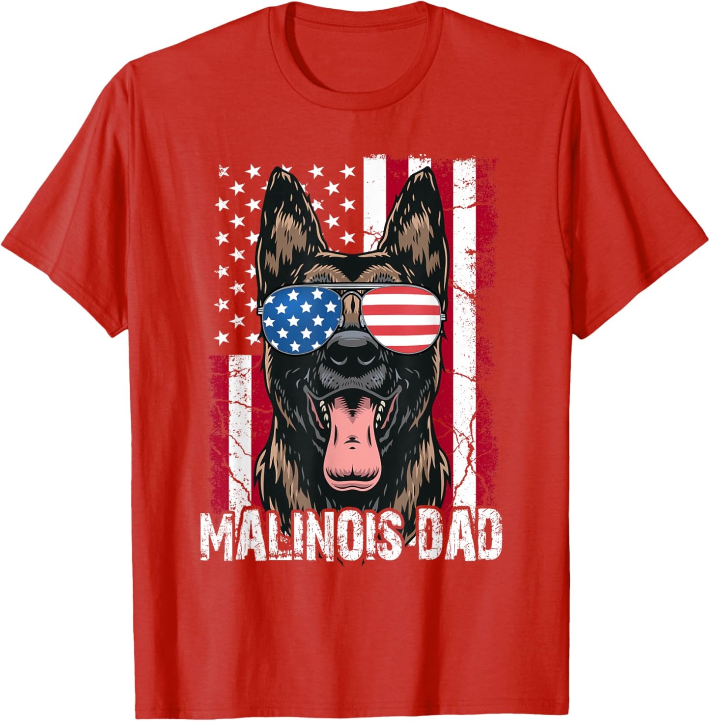 Fathers Day Gift Belgian Malinois Dad USA Flag Dog 4th July T-Shirt