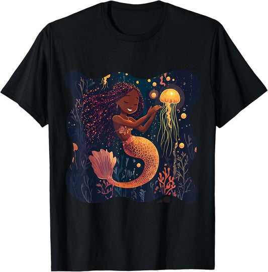 Black Mermaid Braids Girls Kids Toddler Women Birthday Gift T-Shirt T-Shirt - T-Shirt | Black