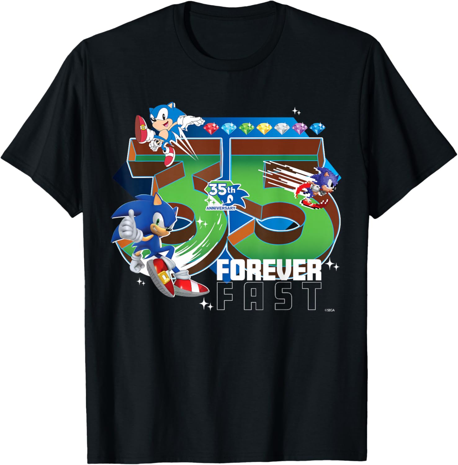 Sonic The Hedgehog 35th Anniversary Forever Fast Legacy T-Shirt - T-Shirt | Black