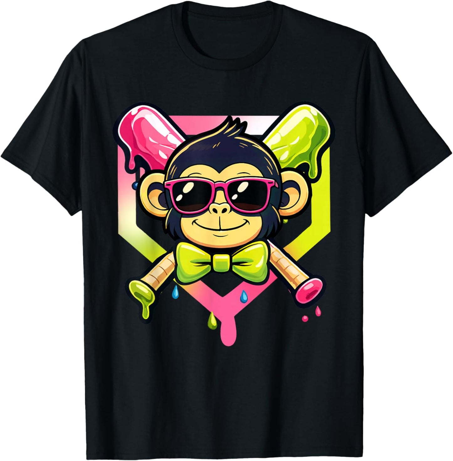 Cute Party Animals Baseball Funny Monkey Sunglasses T-Shirt - T-Shirt | Black