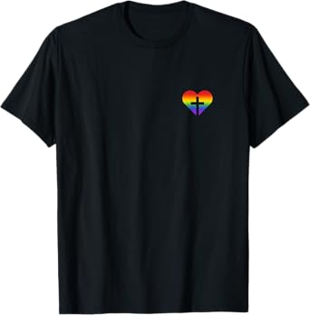 Cross Heart Rainbow LGBTQ Christian Pride Flag Religious T-Shirt