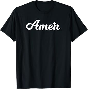 Christian Faith Gifts 2.1 Amen Cross Christian Gift Unisex T-Shirt - Black, Short Sleeve, Crew Neck, Classic Fit, Polyester 100%