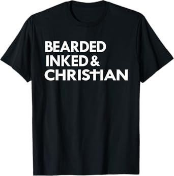 Mens Bearded Inked Christian Funny Beard Tattoo Tats T-Shirt