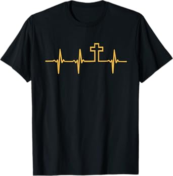 Christian Jesus GOD Religious Cross Heartbeat T-Shirt