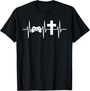 Christian Gamer Shirt Religious Jesus Gaming Heartbeat T-Shirt