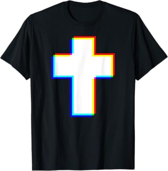 Trendy EDM Cross, Glitch Style Design Christian T-Shirt