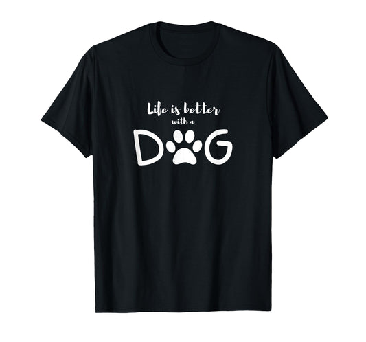 Culture Bloc Dog Lover, Life is Better with a Dog Unisex-Adults Black Small T-Shirt