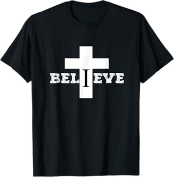 Christian Aesthetic Text and Cross Design Believe Religious T-Shirt