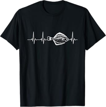 Flounder Gifts Flounder Fishing Heartbeat T-Shirt - Unisex-Adults, Black, Small, Short Sleeve