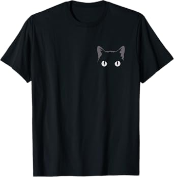 Black Cat Pocket Logo Minimalist Funny Cat Eyes Cat Lovers T-Shirt