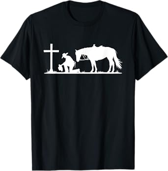 Praying Cowboy Kneeling Cross Western Bible Jesus Horse T-Shirt