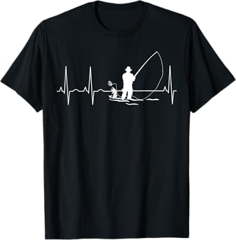 GetgoodfitDesign Men's Fly Fishing Heartbeat T-Shirt, Black, Small