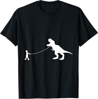 T-Rex Dinosaur Pet on a Leash led by a boy with rope in Hand T-Shirt
