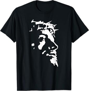 Funny Jesus Christ Face With Crown Of Thorns Passion Stencil T-Shirt