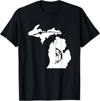 Cute Michigan Fishing Bass Home State Midwest Up North Retro T-Shirt