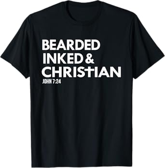 Mens Bearded Inked Christian Funny Tattoo Beard Tats T-Shirt