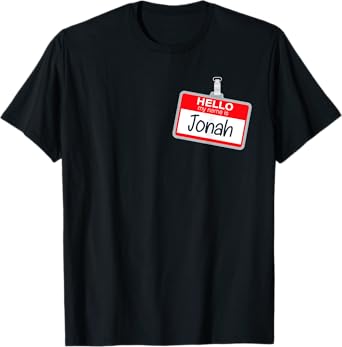 Hello My Name Is Jonah Funny Halloween Costume Name Tag T-Shirt