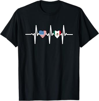 Half Mexican And American Mexico America Usa Heartbeat Love T-Shirt
