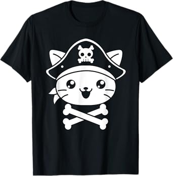 Pirate Cat Crossbones Cat Lover Kitty Cats Kitten Owner Men Women Girls Kids T-Shirt