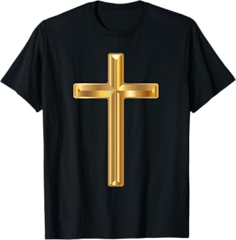 Jesus Holy Cross Gold Cross T-Shirt - Boys' Unisex-Adults Black Solid Color Modern Christian Gift T-Shirt - Small - Short Sleeve - Winter - 1 Count - 0 Pockets - Non-Stretchable - Machine Wash