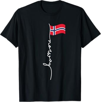 Family Heritage Gifts Norway Signature Flag Pole - Patriotic Norwegian Flag T-Shirt, Black, Small