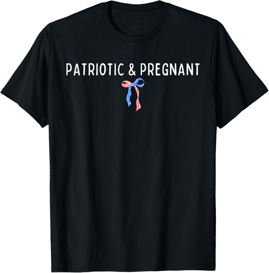 Patriotic And Pregnant 4th Of July.Coquette Bow Pregnancy T-Shirt
