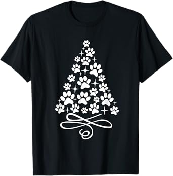 Dog Cat Paw Print on Christmas Tree T-Shirt for Men Women Kids