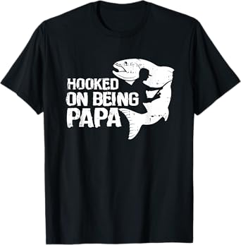 Hooked On Being Papa Fathers Day Fishing Dad Papa Men T-Shirt