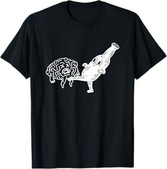 Smiling Beer Bottle Kicking Brain T-Shirt