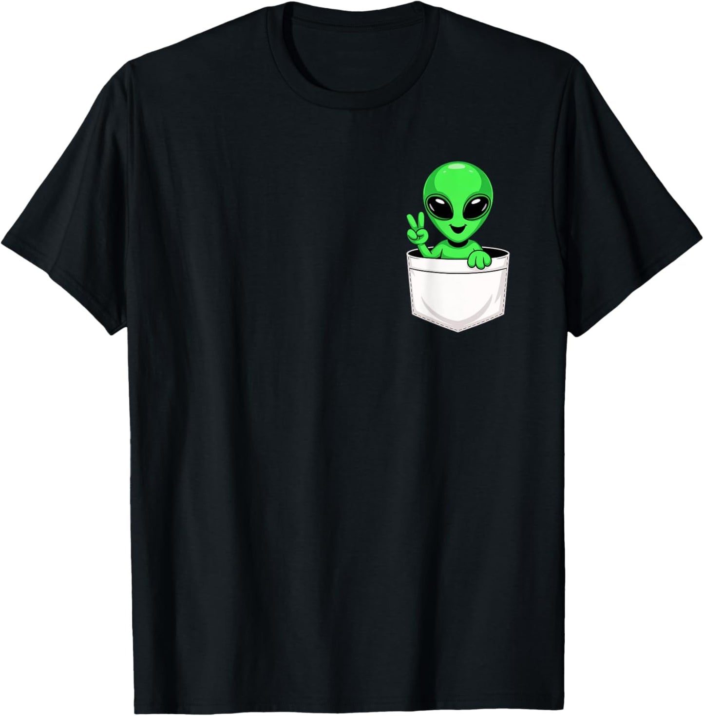 Cute Green Alien Peace Pocket Outer Space For Men Women Kids T-Shirt