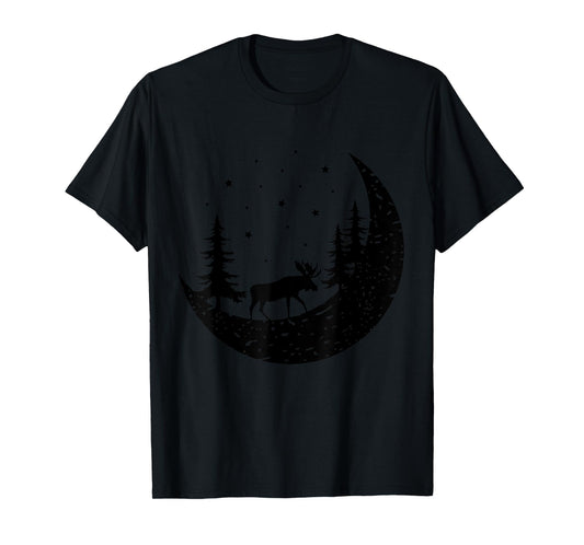 Moose On The Moon Forest Trees Outdoors Wildlife Camping T-Shirt