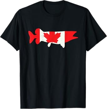 Canada Flag Musky Fishing | Vintage Muskie Fish Cool Gifts T-Shirt