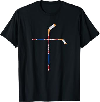 Christian Ice Hockey Sticks Cross Faith Sports T-Shirt