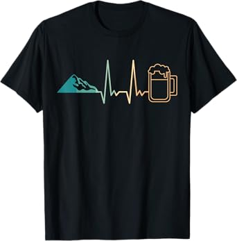 Heartbeat Mountains and Beer Beer Mug Funny Hiking Gift T-Shirt