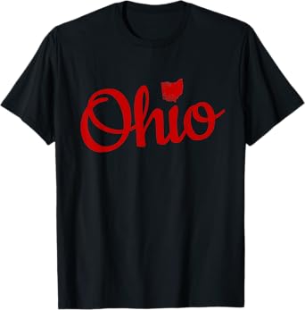 Ohio Shirt OH Red Script Love Home Pride Map Distressed Tee T-Shirt