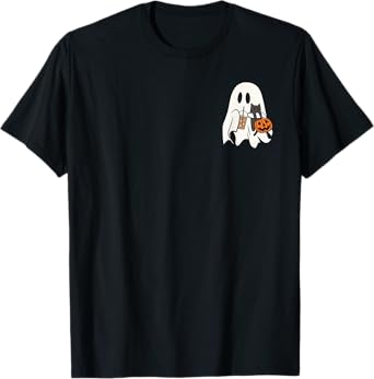 Cute Ghost Cat Iced Coffee Spooky Season Halloween Costume Men Women Kids T-Shirt